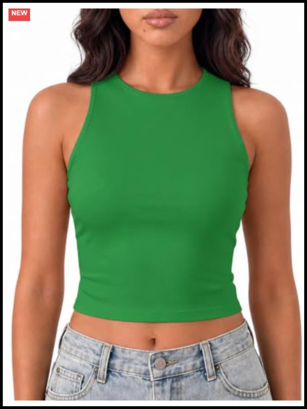 Double Lined Crop Tank Top High Neck Racerback Sleeveless Stretch Basic